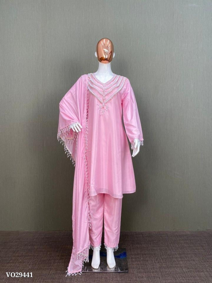 Suits set full stitching MASLIN SILK WITH HEAVY HANDWORK,