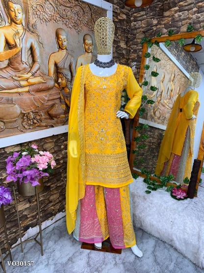 suit Palazzo set full stitching fancy embossed work,