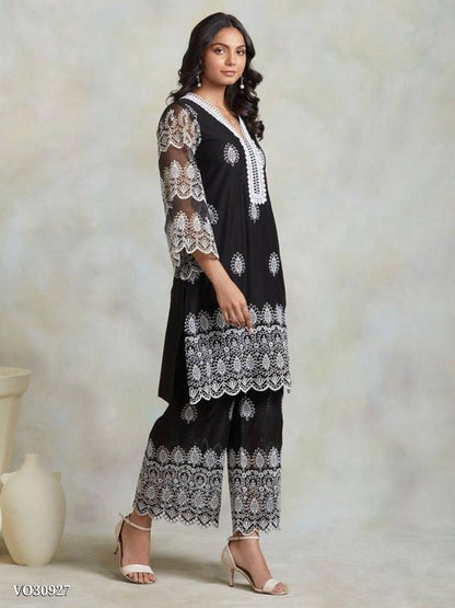 White resume fancy embroidery Suits Palazzo set black colour