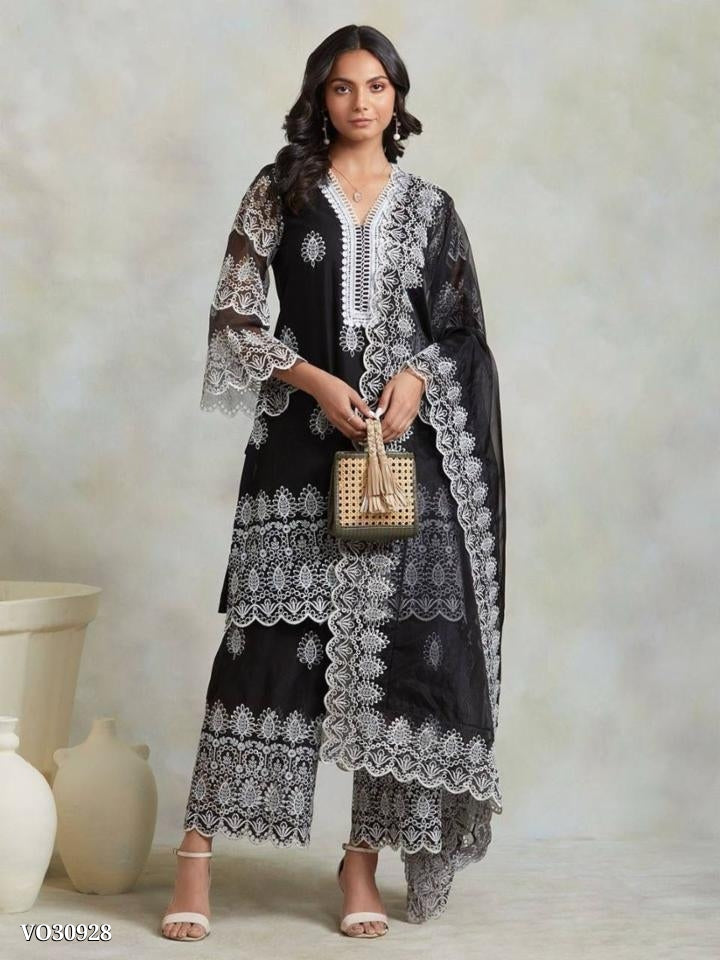 White resume fancy embroidery Suits Palazzo set black colour