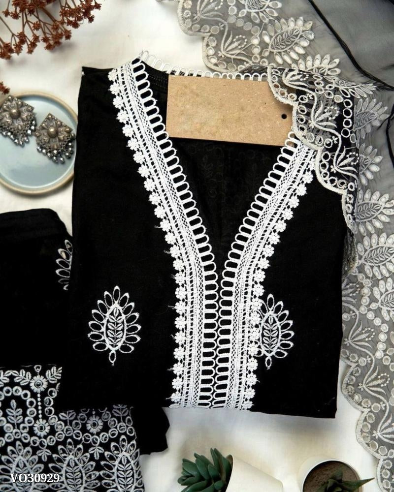 White resume fancy embroidery Suits Palazzo set black colour