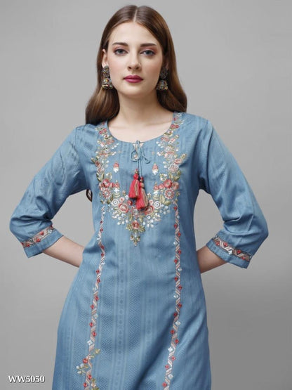 Kurti , pure VISCOSE RAYON WITH SEQUENCE EMBROIDERY WORK