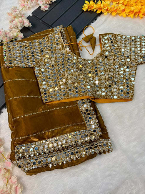 mirror work saree pure Jimmy choo