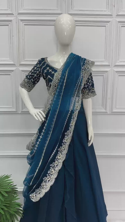 Designer Lehenga Saree With Stitched Blouse