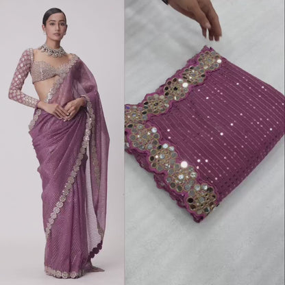 Mirror saree Pure Georgette sequence lining fabric original mirror work hand work 10000 mirror attach