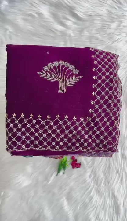 Zimmy Choo Saree With Beautiful Khatli Cut Dana Handwork Along With Hand Diamond Work