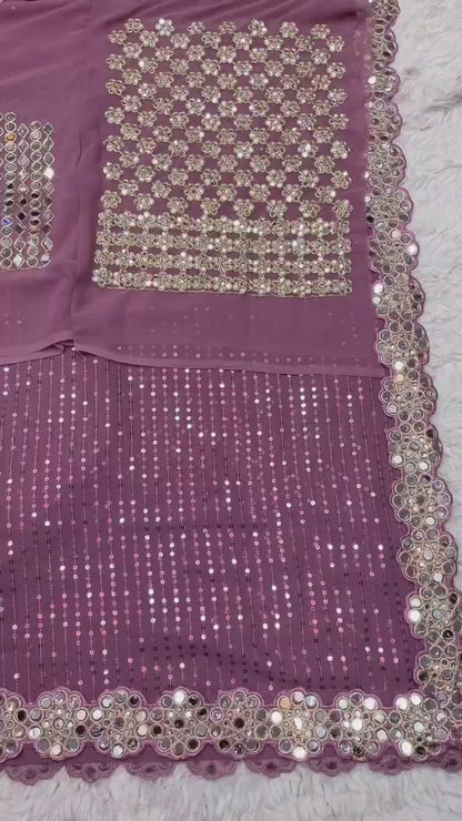 Mirror saree Pure Georgette sequence lining fabric