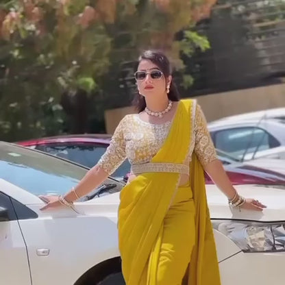 Pure chinon saree with stitch blouse
