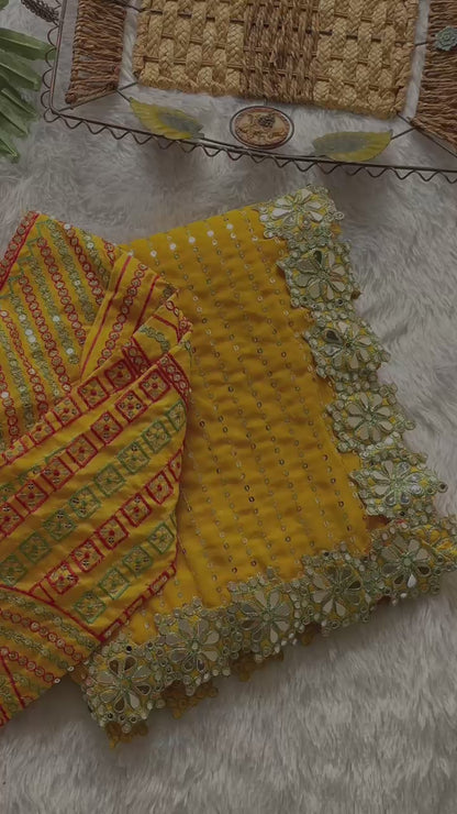 soft fabric original mirror work hand work saree