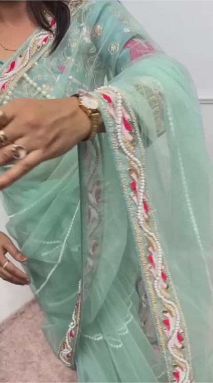 Moti saree  HAND EMBROIDERY WORK WITH PEARL MOTI