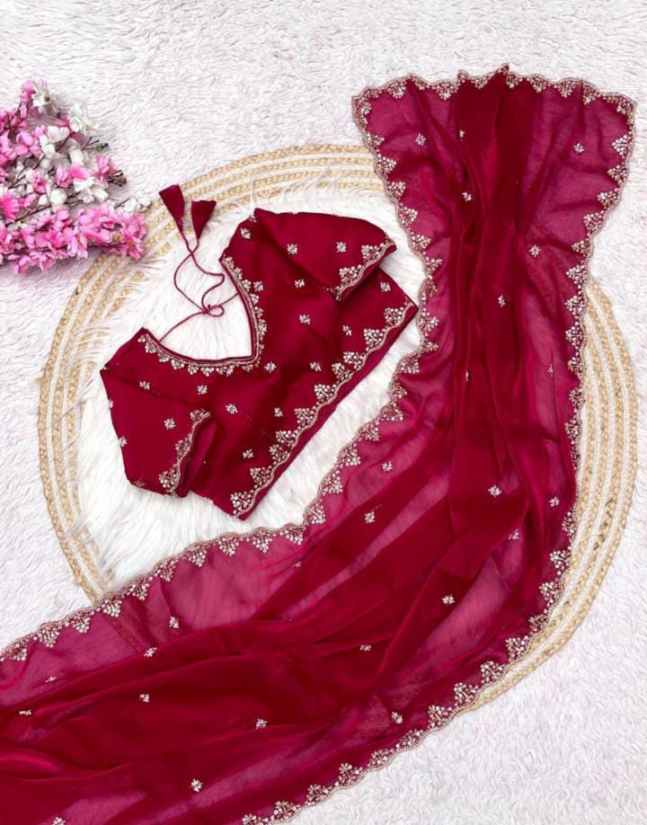 Sattan Saree With Beautiful C - pallu Brits Work
