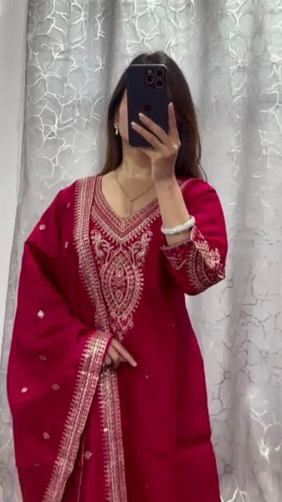Premium  chinon  With embroidery coding suit set