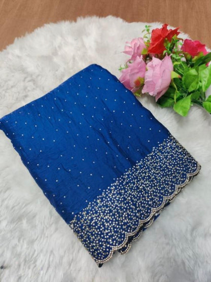 Premium Fandy Satin saree pure hand diamond work.