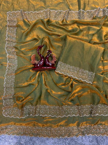 Space Silk Saree With Jarkhan Daimond Work