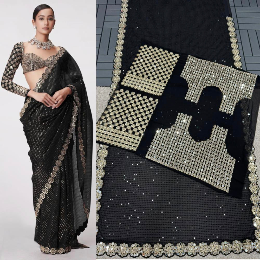 Mirror saree Pure Georgette sequence lining fabric
