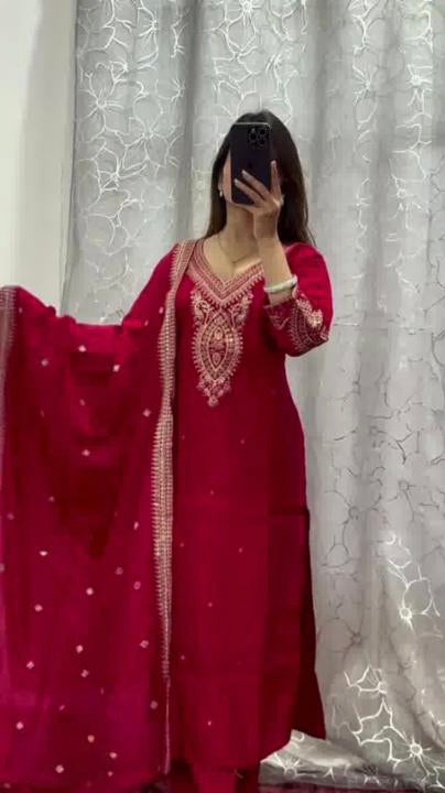 Premium  chinon  With embroidery coding suit set