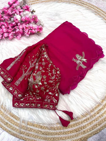 PURE SOFT FANDY SATTIN SILK  HAND WORK SAREE