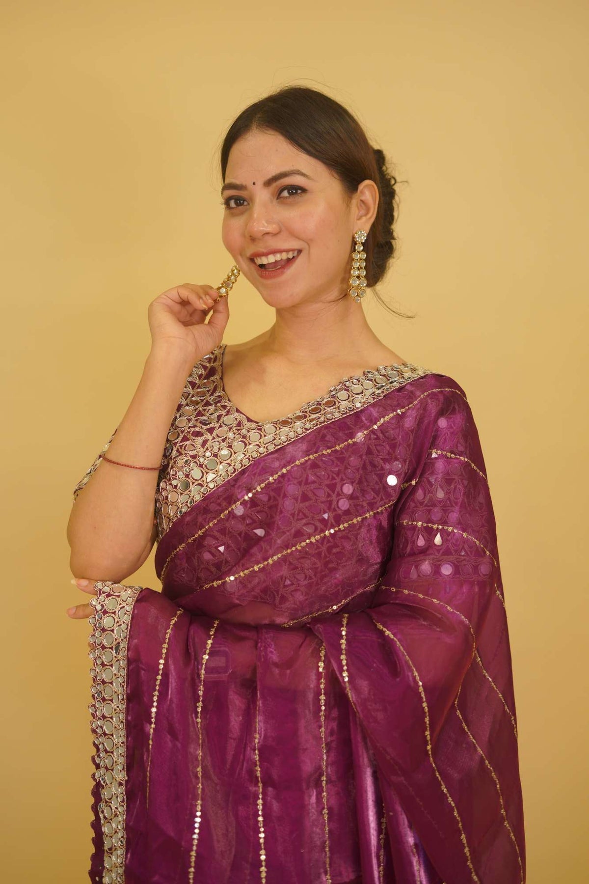 Mirror work saree