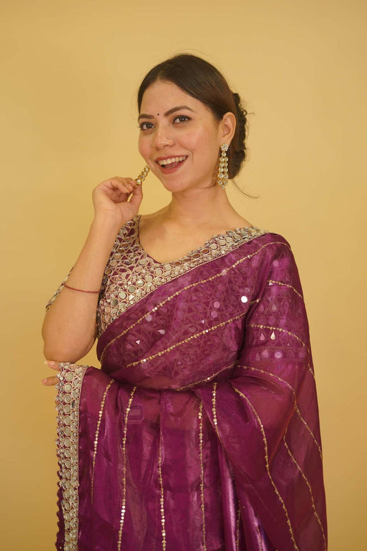 Mirror work saree
