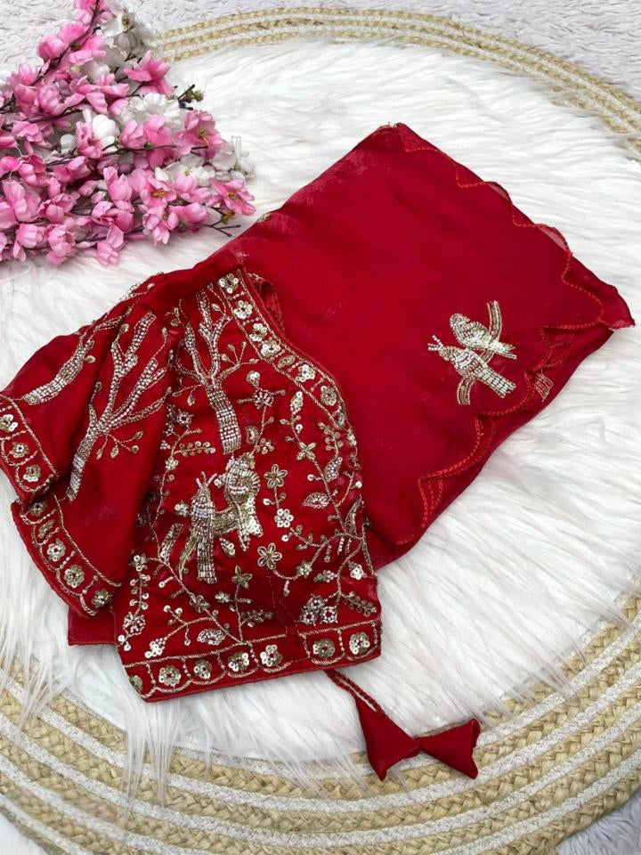 PURE SOFT FANDY SATTIN SILK  HAND WORK SAREE