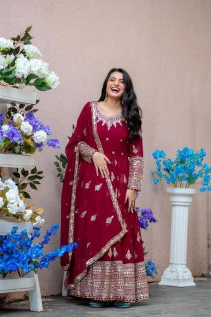 Cherry , gown bottom dupatta