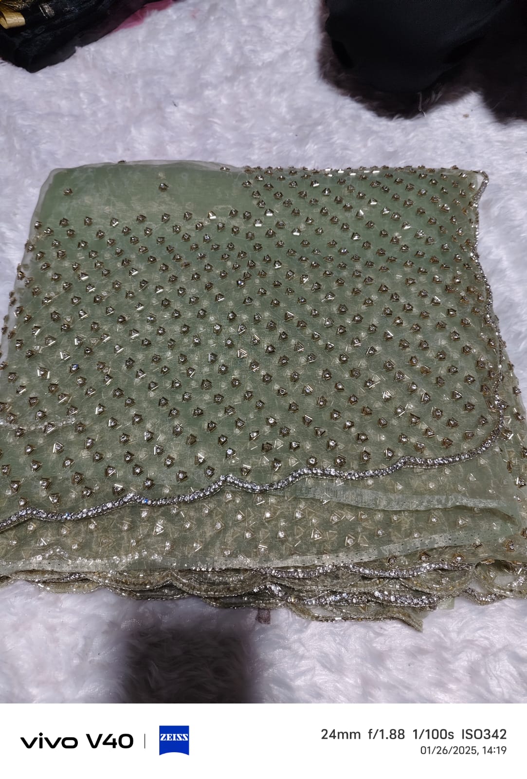 Pure organza net saree original hand work catdana pipe loading work 75000 diamond stone work