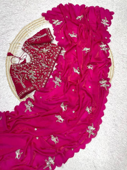 PURE SOFT FANDY SATTIN SILK  HAND WORK SAREE