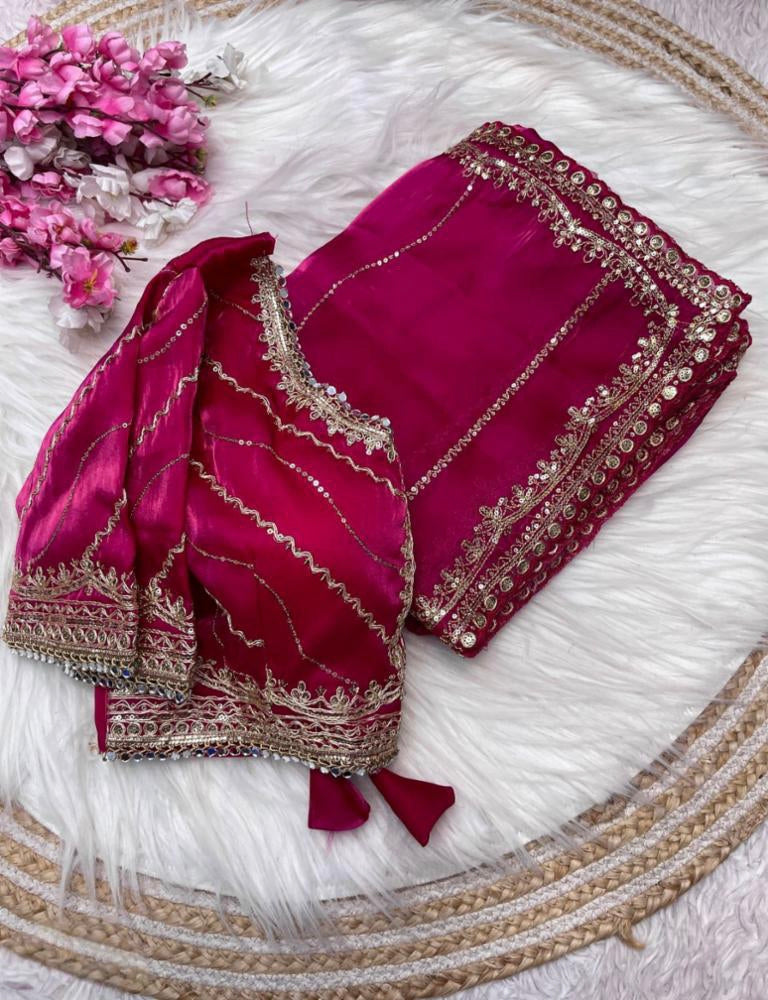 Pure zimmy choo fancy saree full stitch blouse