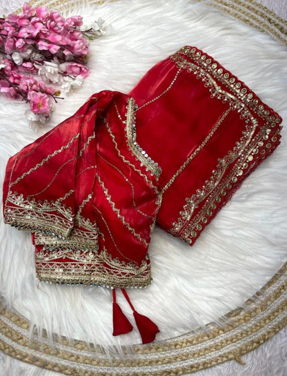 Pure zimmy choo fancy saree full stitch blouse