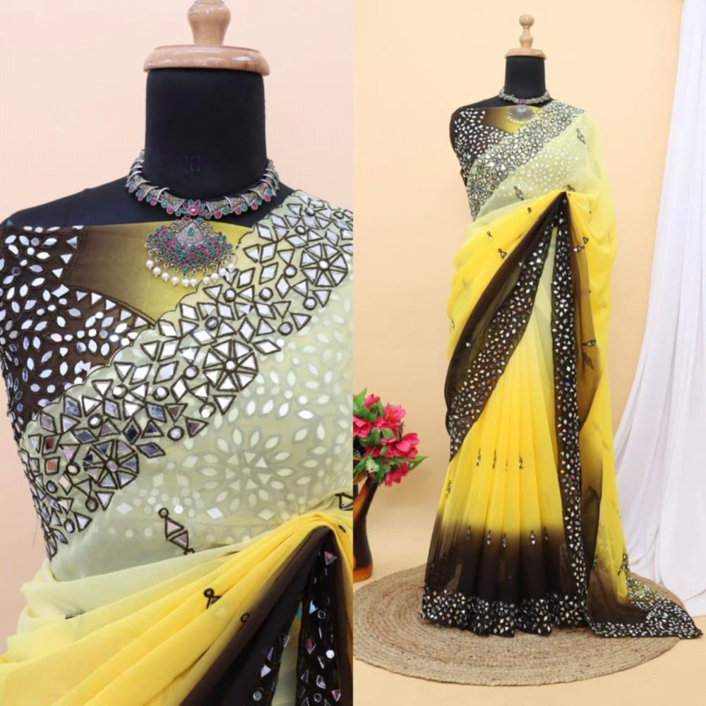 Pure Georgette  Real Mirror Saree
