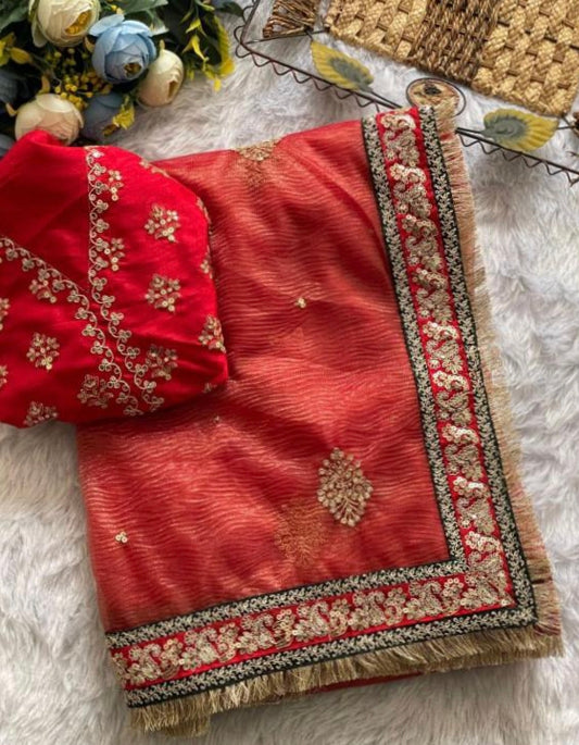 SOFT BANARASI CRUSH FABRIC gold tissue saree