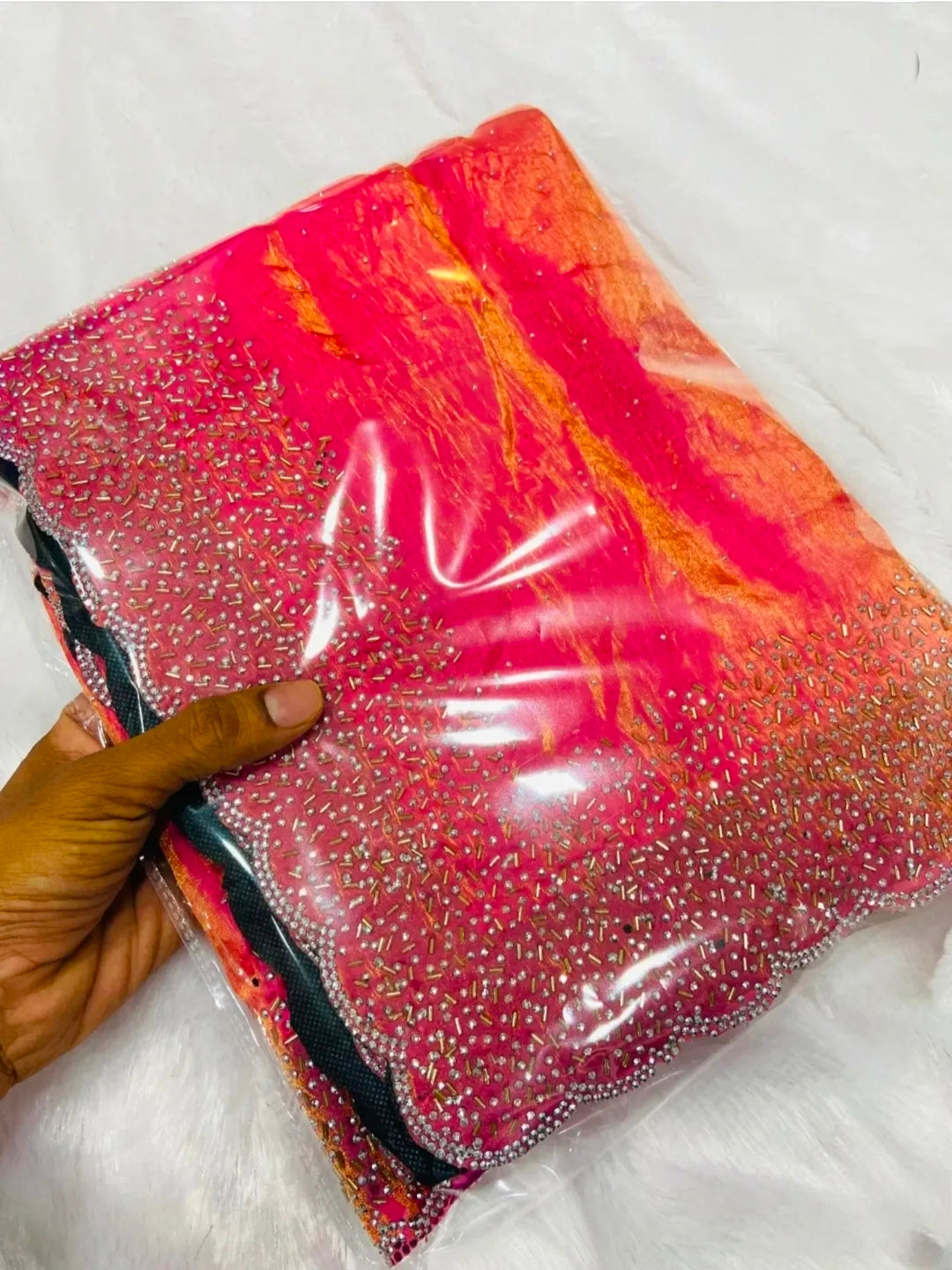 Premium Fandy Satin saree pure hand diamond work.