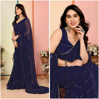 Georgette Silk With Ruffal And Foil Mirror Work*