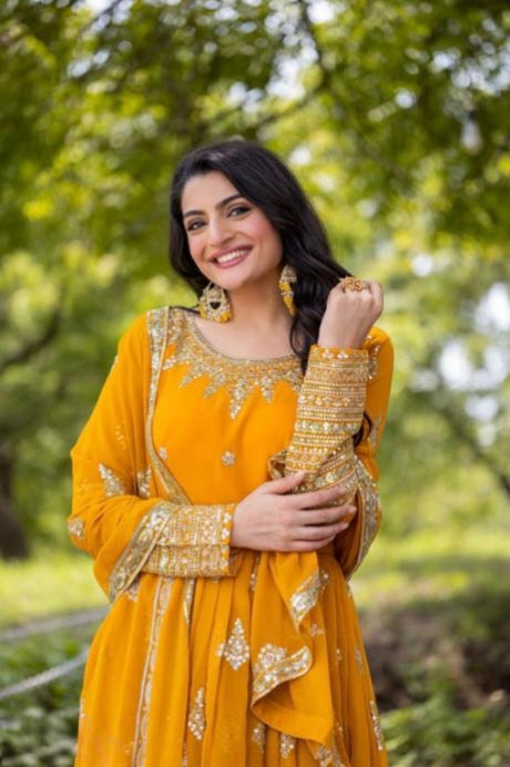 Yellow , gown bottom dupatta