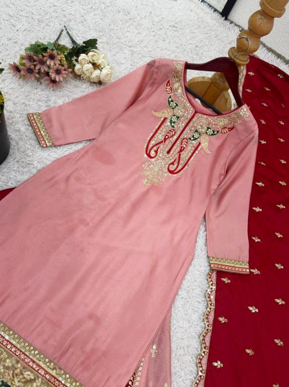 Pure  Chinnon Silk hand work suit set full stitch