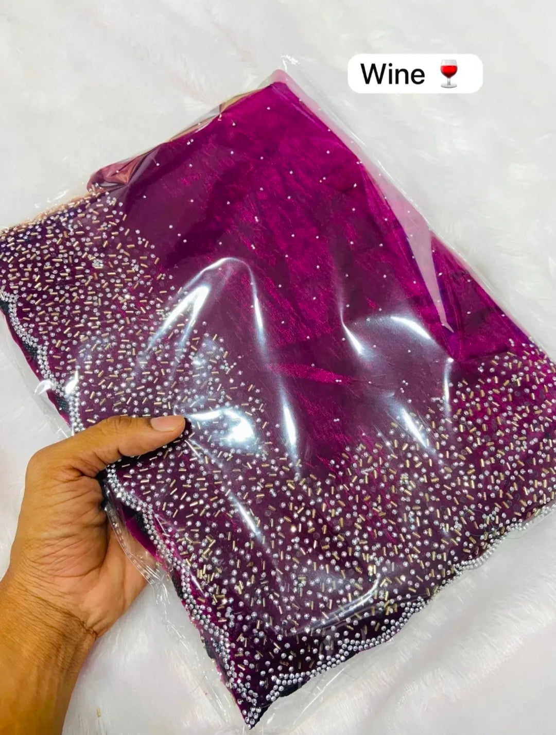 Premium Fandy Satin saree pure hand diamond work.