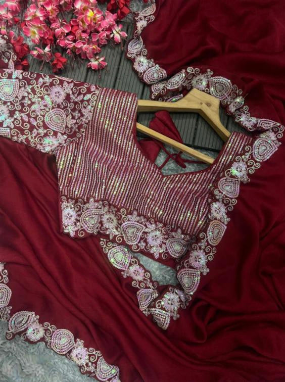 Embrodery Work Fully Stitch Blouse Saree