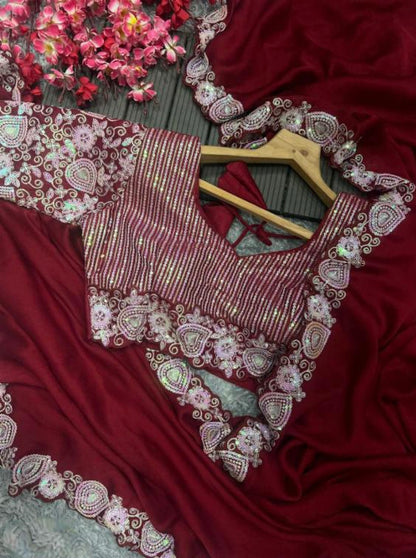Embrodery Work Fully Stitch Blouse Saree