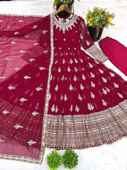 Cherry , gown bottom dupatta