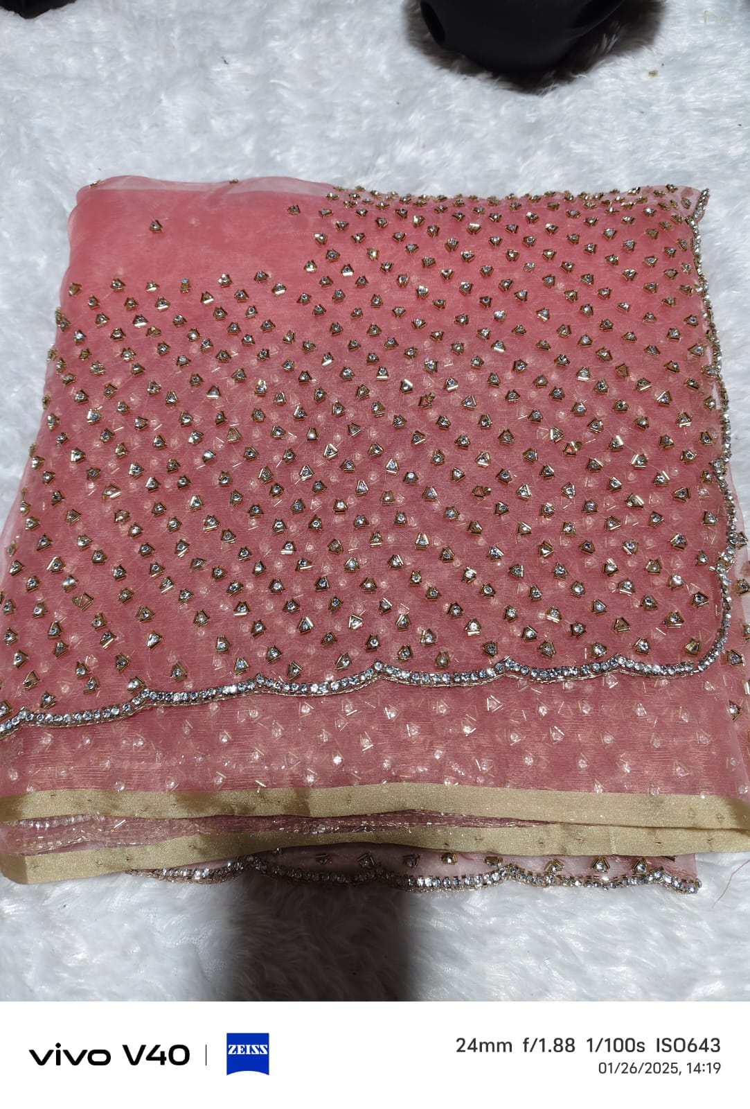 Pure organza net saree original hand work catdana pipe loading work 75000 diamond stone work