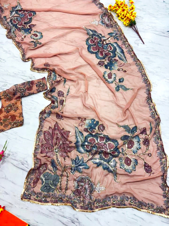 Premium Georgette Embellished With Beautiful Print
