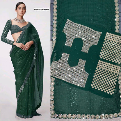 Mirror saree Pure Georgette sequence lining fabric