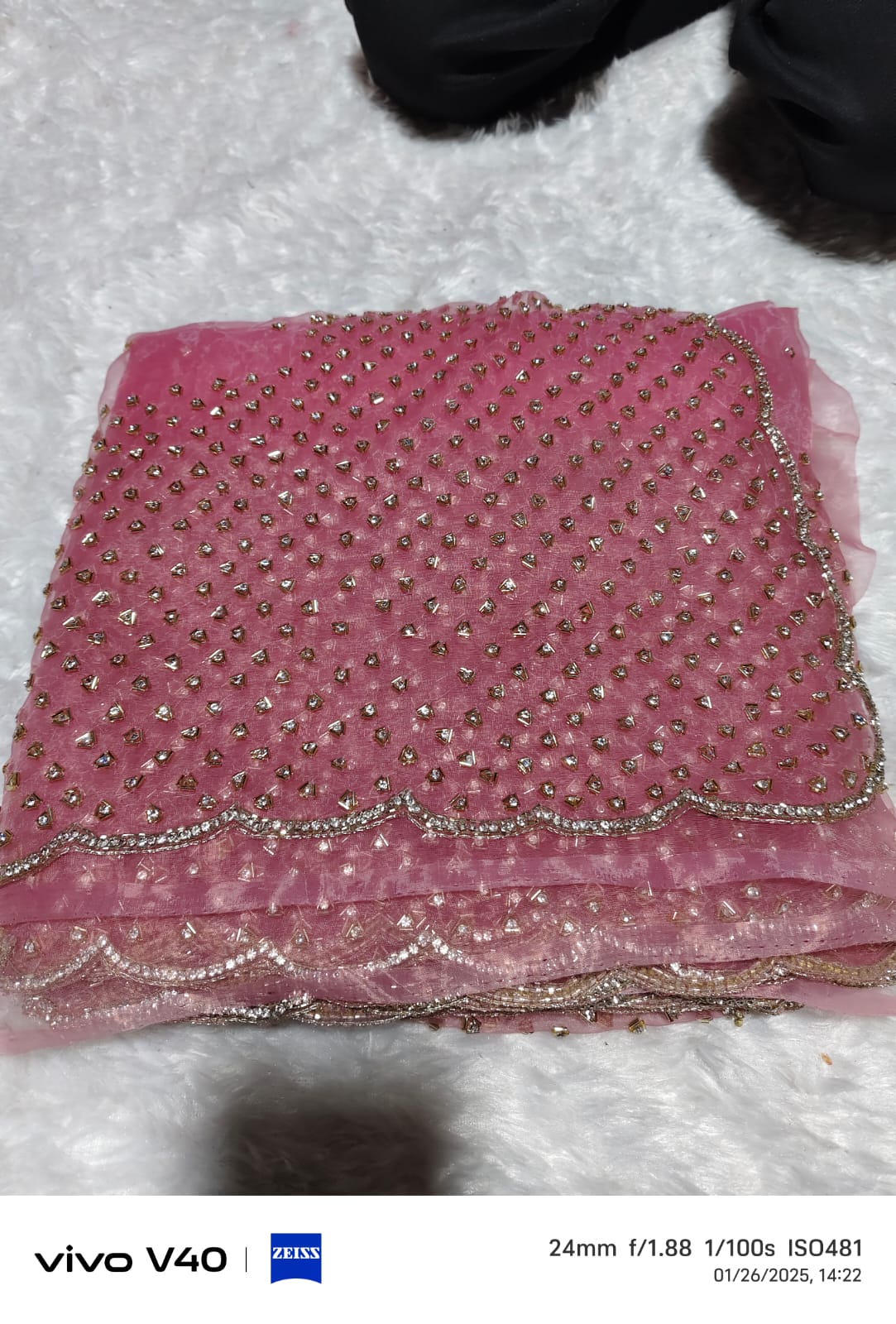 Pure organza net saree original hand work catdana pipe loading work 75000 diamond stone work