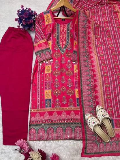 MASLIN suit set Handcrafted Embroidery and Digital Prints,
