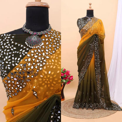 Pure Georgette  Real Mirror Saree