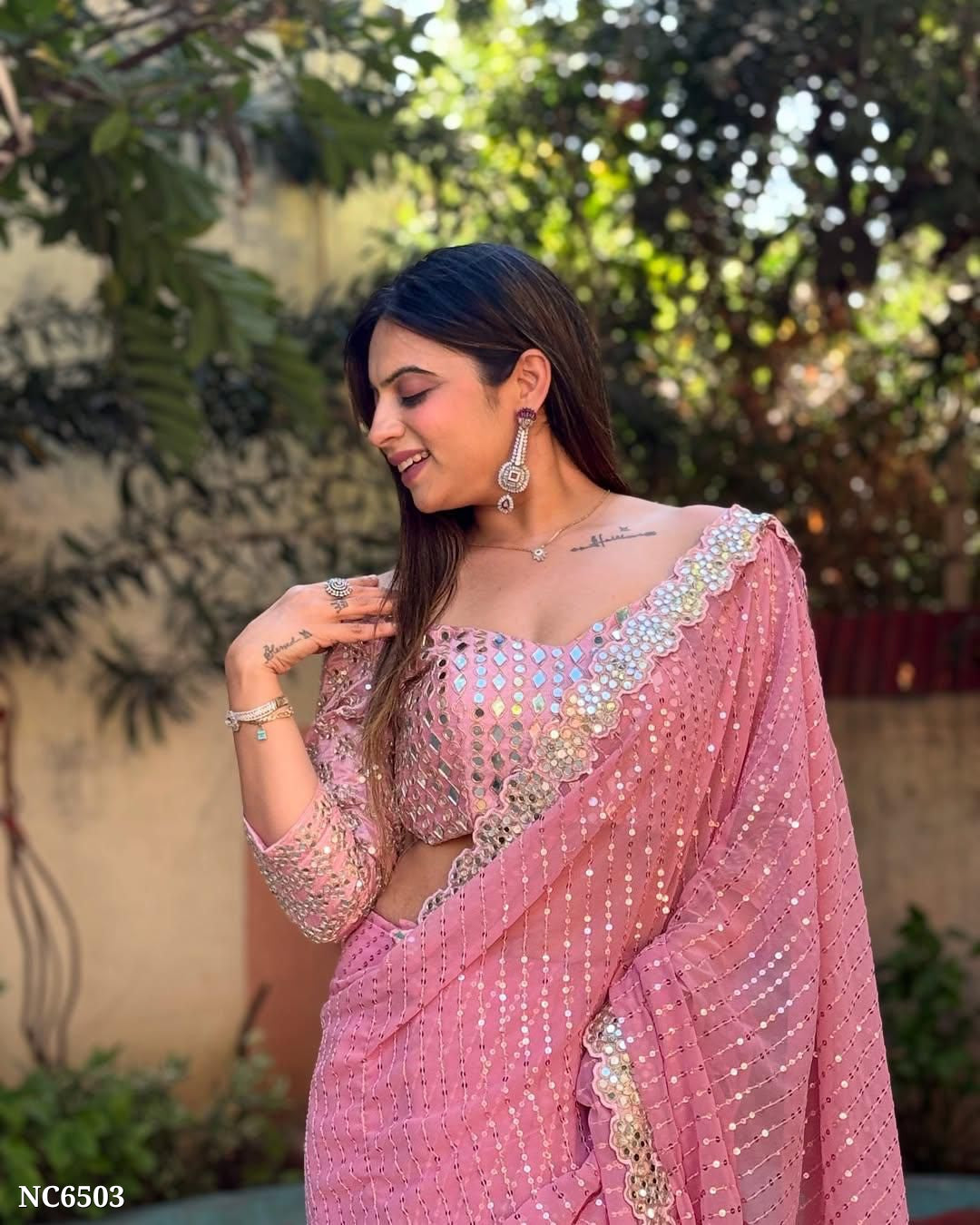 Mirror saree Pure Georgette sequence lining fabric