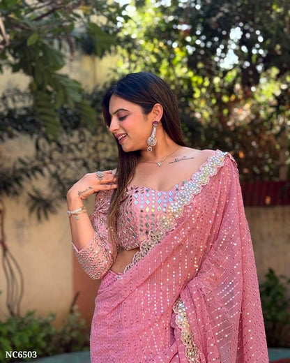 Mirror saree Pure Georgette sequence lining fabric