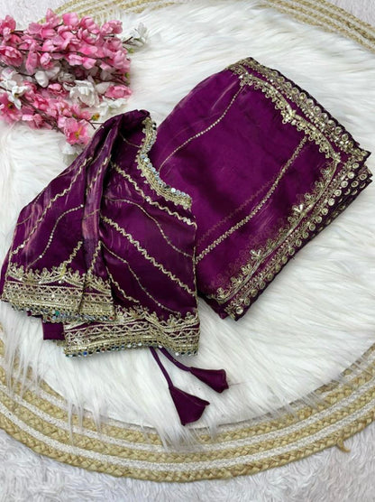 Pure zimmy choo fancy saree full stitch blouse
