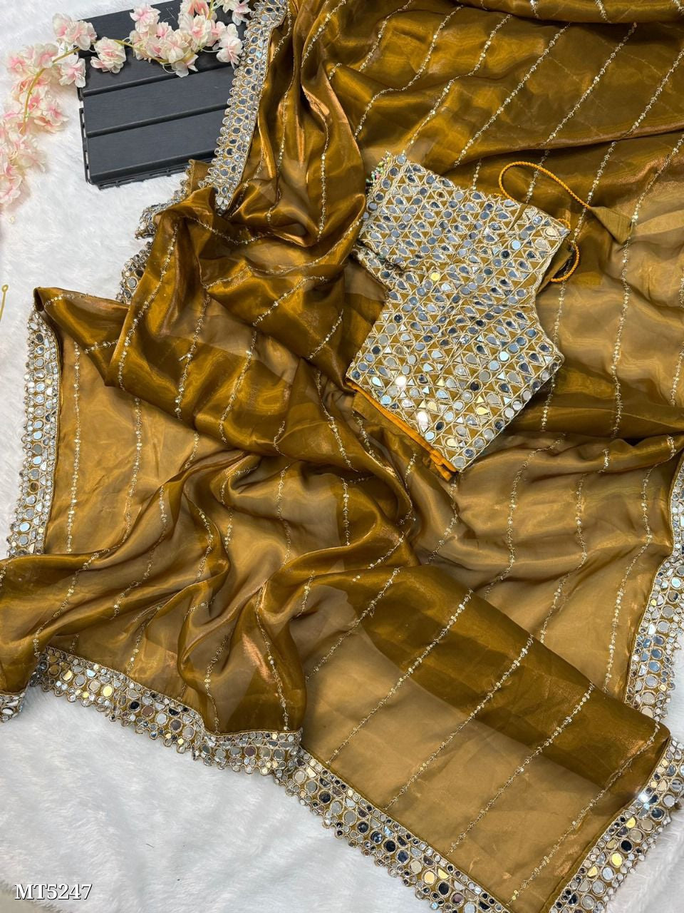 Mirror work saree