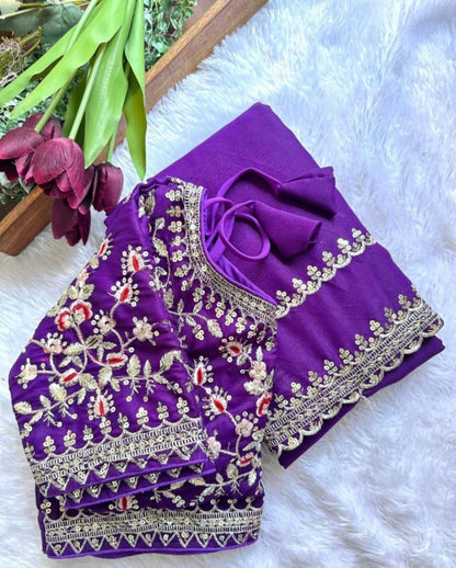 Fancy work saree with stitch blouse